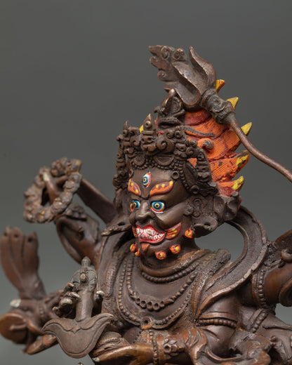 Shadbhuja Mahakala Statue | Sacred Dharma Protector Copper Art