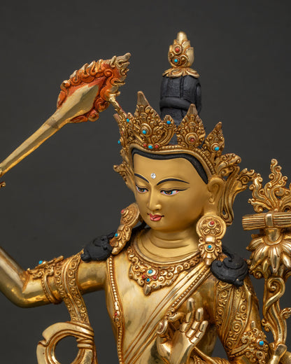 Bodhisattva Manjushri Statue | 24K Gold Fire-Gilded Buddhist Artwork