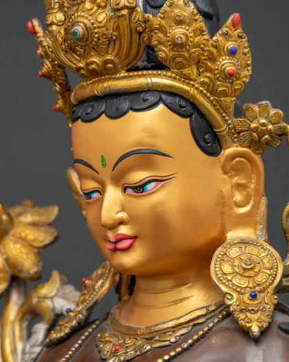 Spiritual Green Tara Statue – Handcrafted Oxidized Copper Sculpture