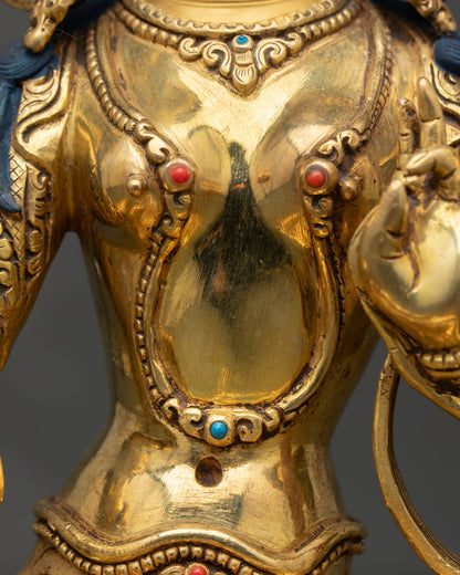Elegant Green Tara | Gold Gilded Copper Tara Statue