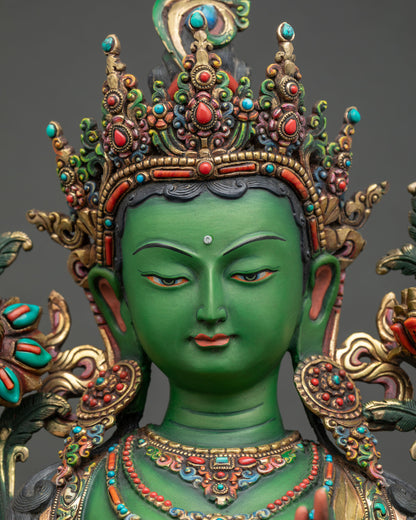 Vibrant Green Tara Sculpture – Handcrafted Nepali Buddhist Art