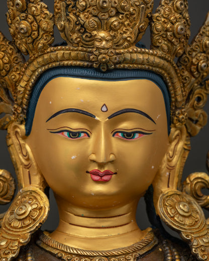 Manjushri Statue from Nepal | Oxidized Copper & Gold Sacred Art