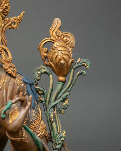 Green Tara Statue | Handmade Copper Art for Spiritual Practice