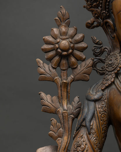 Traditional Green Tara Statue | Chemically Oxidized Copper Sculpture