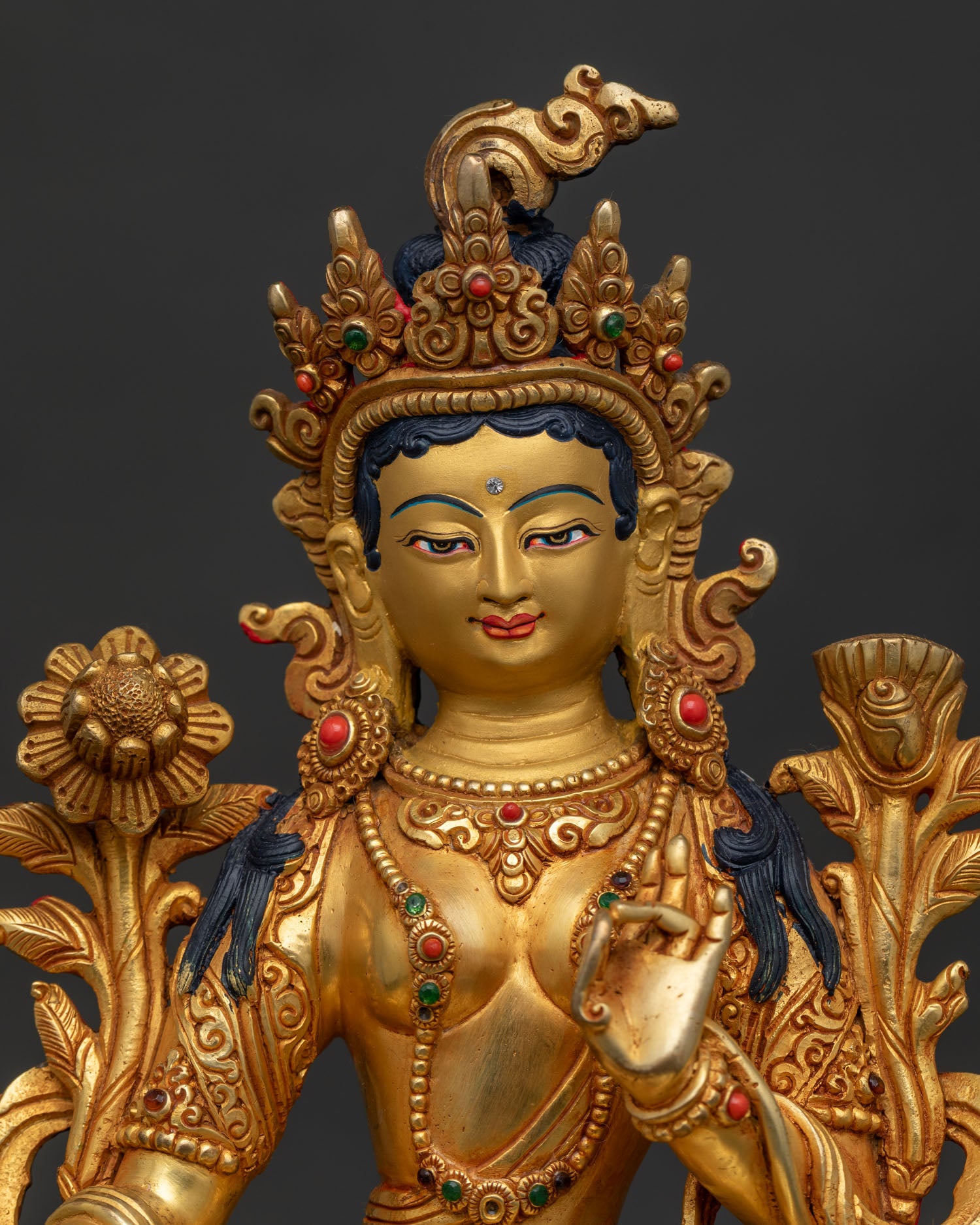 Green Tara with Throne Statue | Goddess of Compassion and Protection