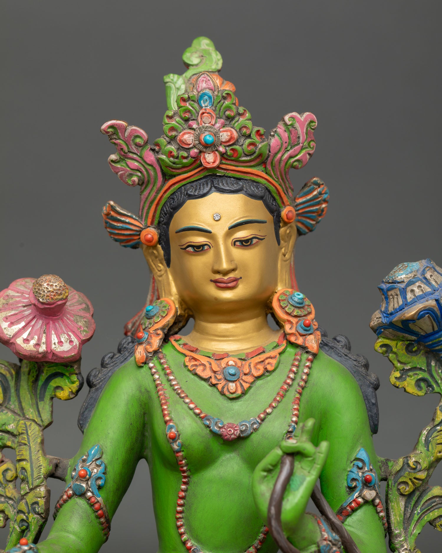 Green Tara Statue | Hand-Painted Buddhist Goddess Artwork