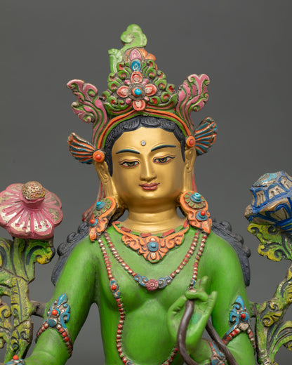 Green Tara Statue | Hand-Painted Buddhist Goddess Artwork