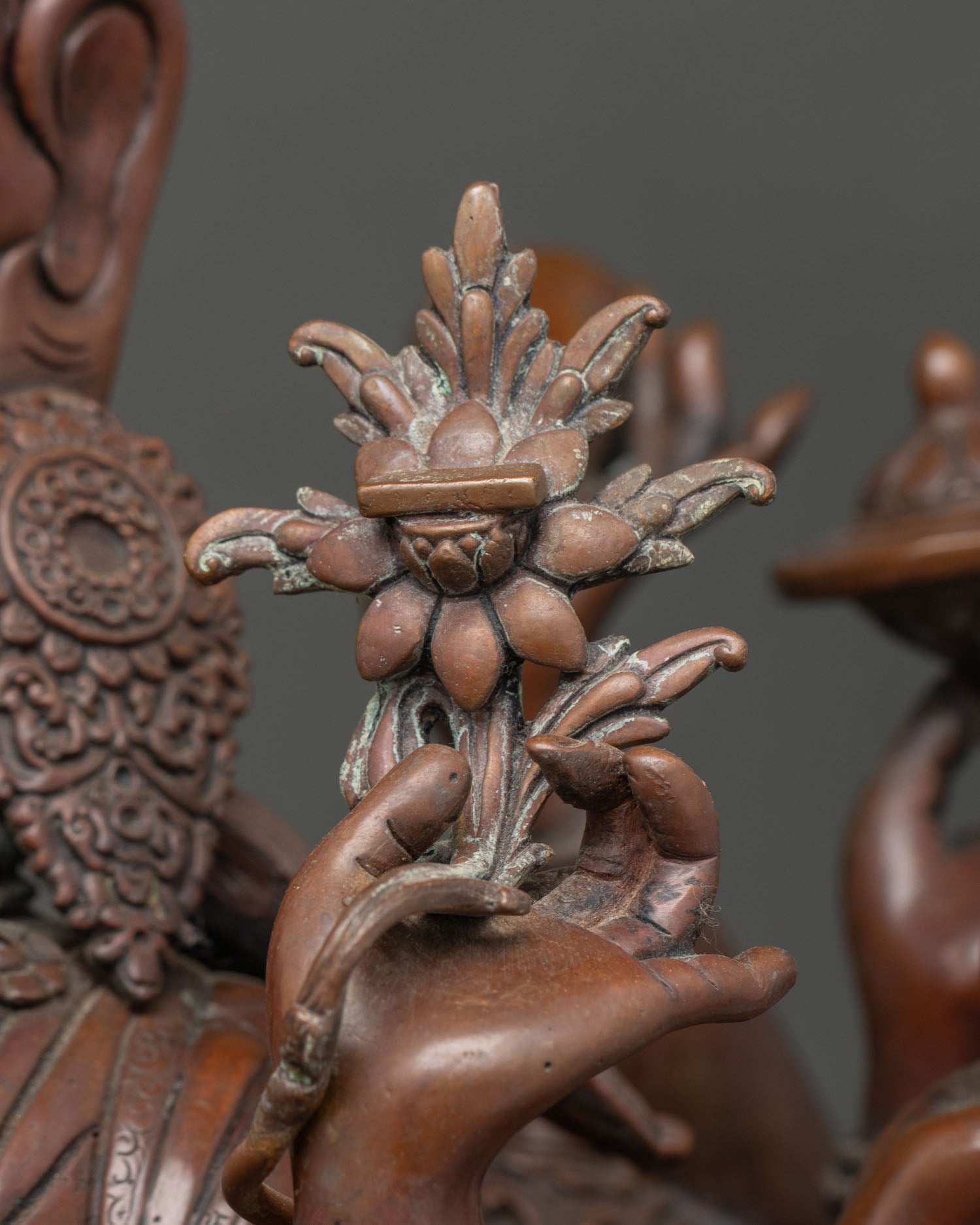 Japanese Chundi (Juntei Kannon) Statue | Oxidized Copper Buddhist Art