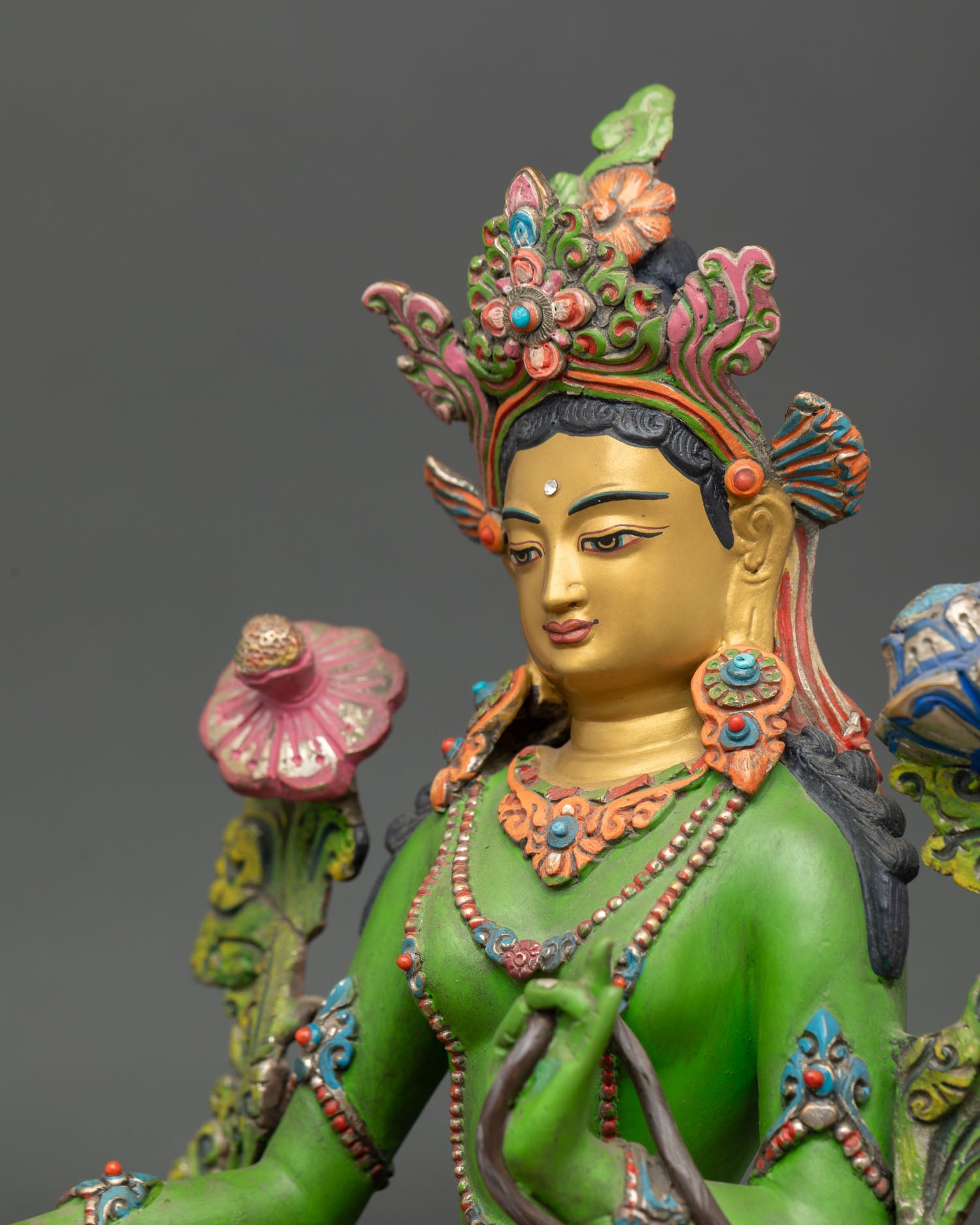 Green Tara Statue | Hand-Painted Buddhist Goddess Artwork