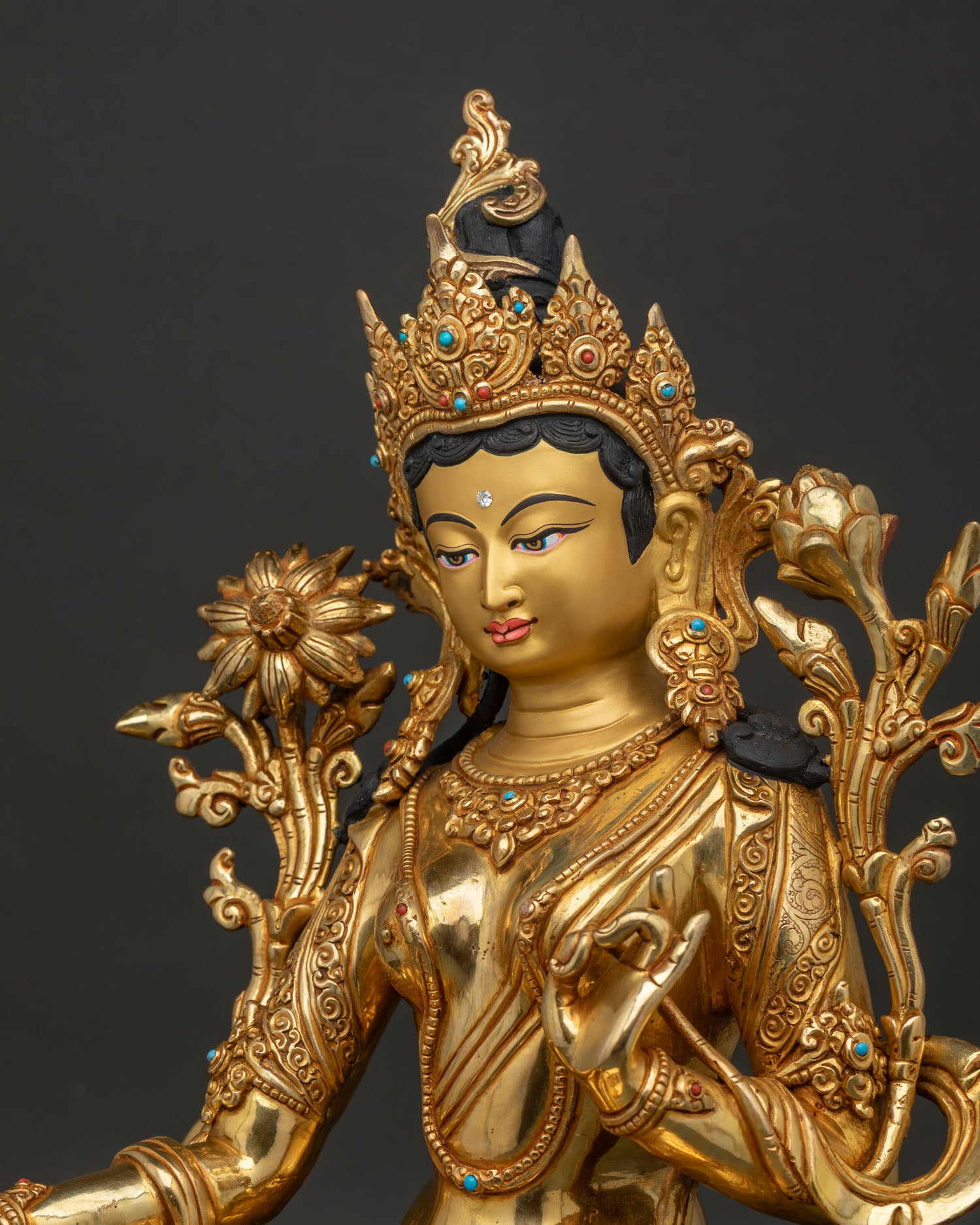Compassionate Green Tara Statue | Lost Wax Casted Copper Sculpture