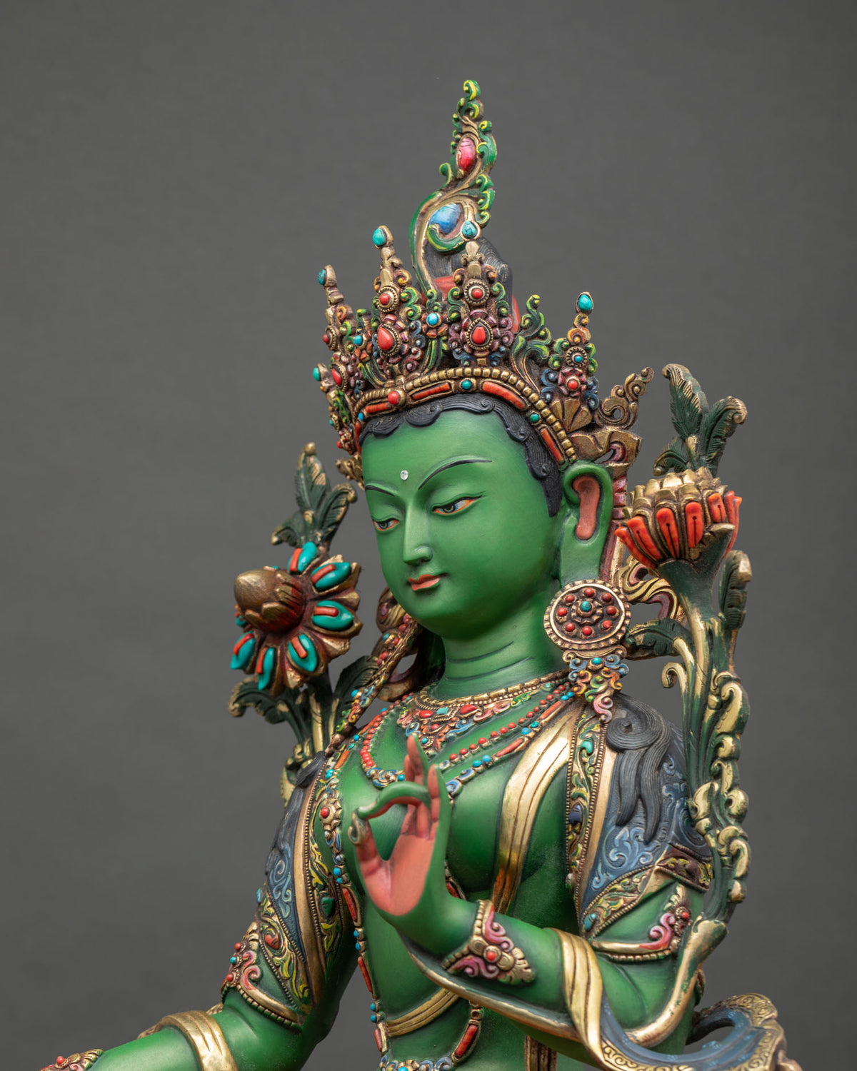 Vibrant Green Tara Sculpture – Handcrafted Nepali Buddhist Art