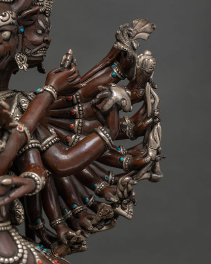 Buffalo-headed Yamantaka Statue | Large-Size Oxidized Copper Sculpture