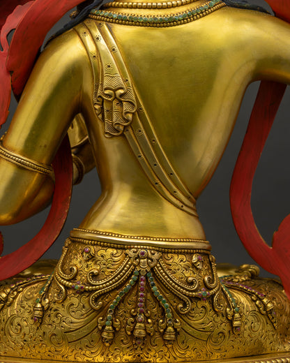 Large Size Manjushri Statue | 24K Gold Fire-Gilded Copper Sculpture