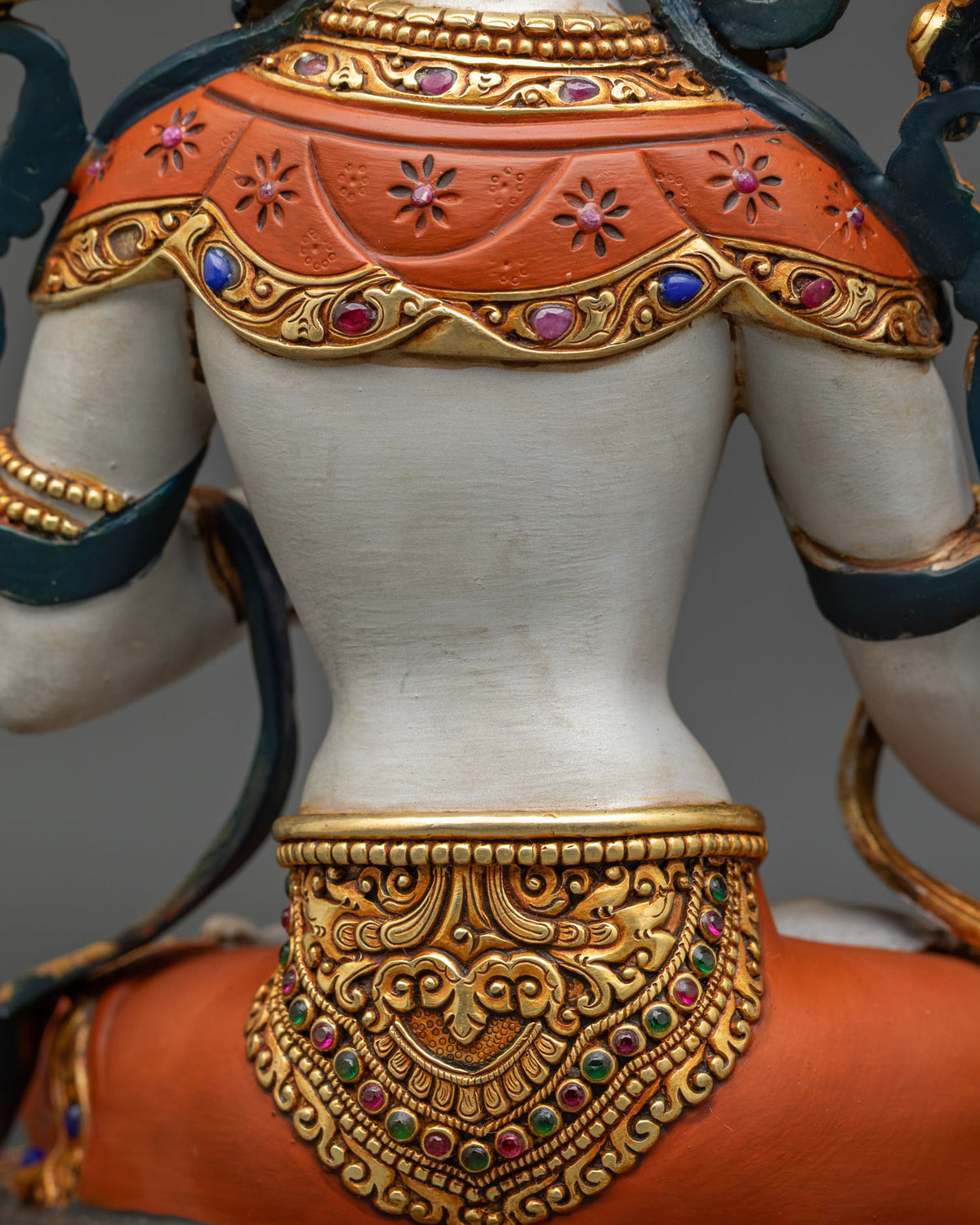 Hand-Painted White Tara Statue – Seven-Eyed Longevity Goddess Icon