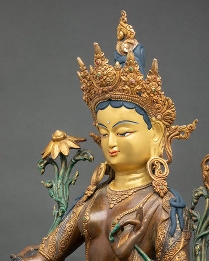 Green Tara Statue | Handmade Copper Art for Spiritual Practice