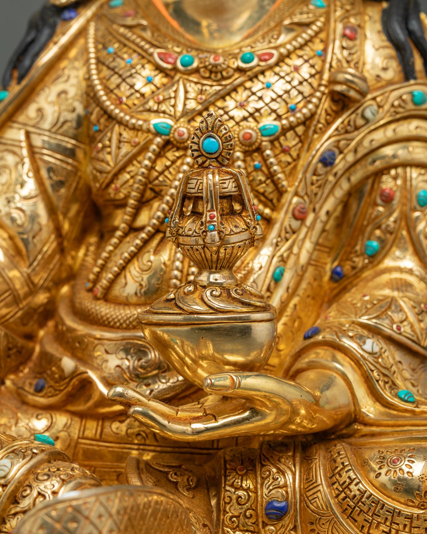Guru Rinpoche with Two Consorts Statue – Sacred Vajrayana Art