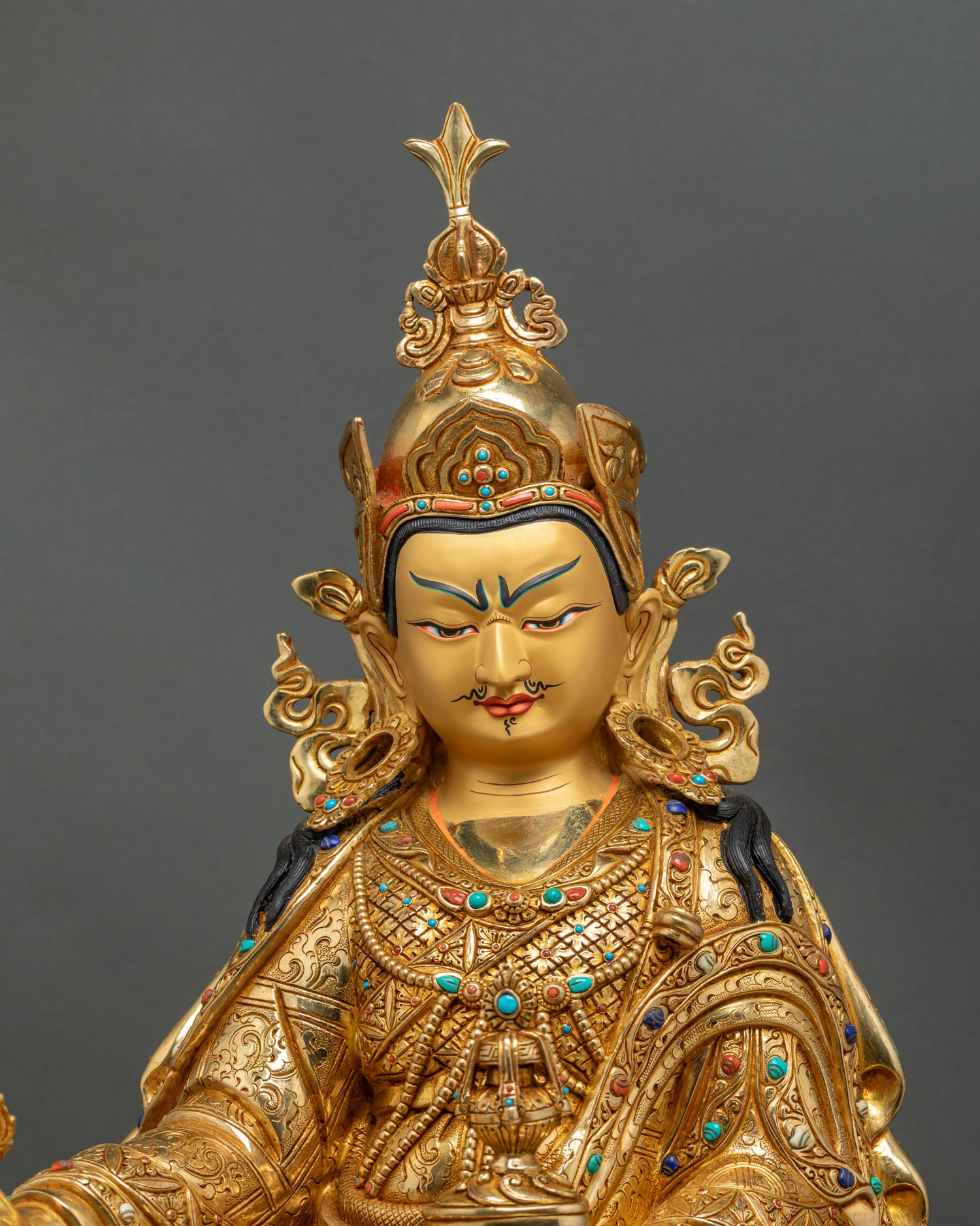 Guru Rinpoche with Two Consorts Statue – Sacred Vajrayana Art