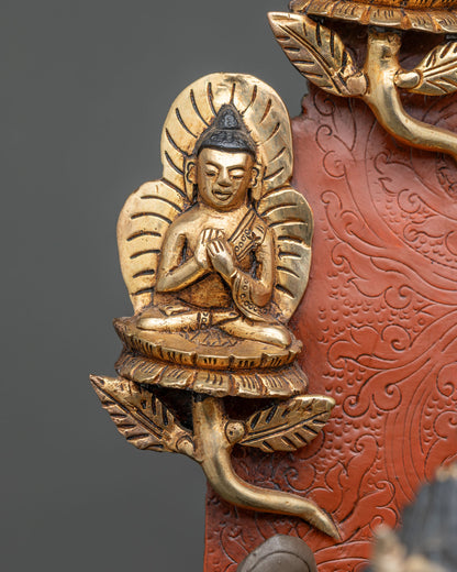 Medicine Buddha Statue With Throne & Five Dhyani Buddhas