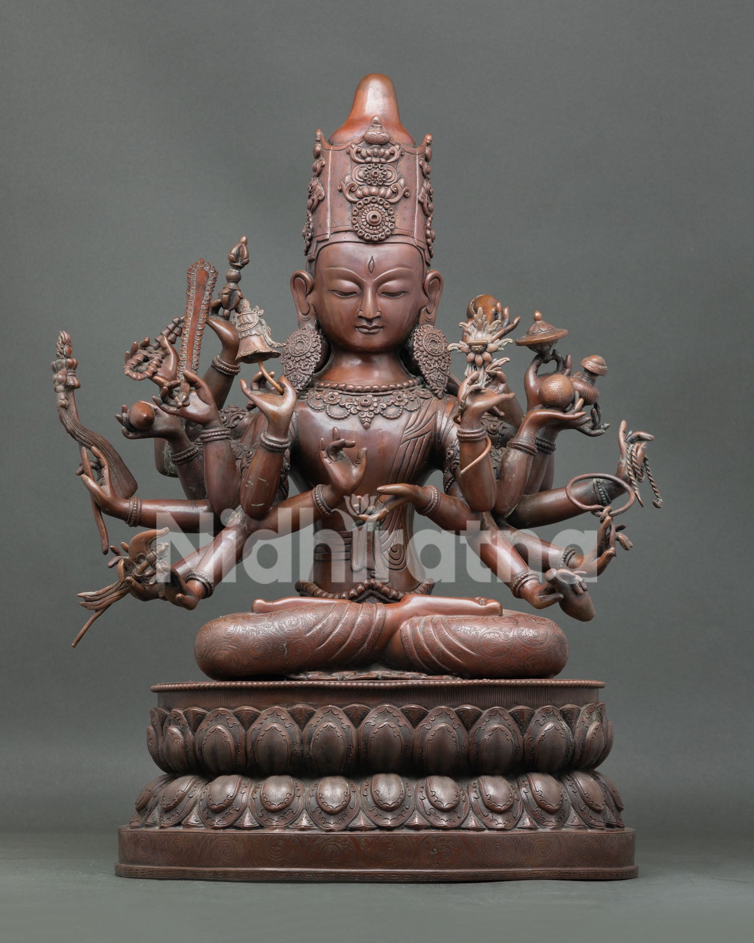 Japanese Chundi (Juntei Kannon) Statue | Oxidized Copper Buddhist Art