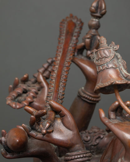 Japanese Chundi (Juntei Kannon) Statue | Oxidized Copper Buddhist Art