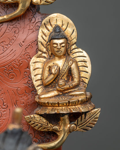 Medicine Buddha Statue With Throne & Five Dhyani Buddhas