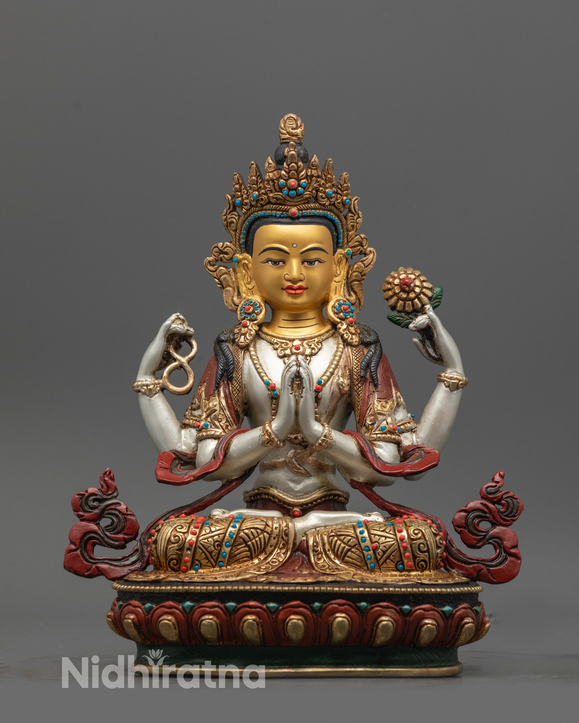 Tibetan Four Armed Handcrafted Chenrezig Statue