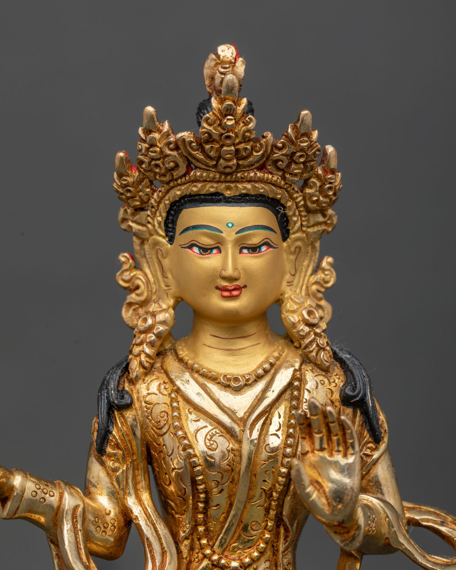 Guru Rinpoche with Two Consorts Statue – Sacred Vajrayana Art
