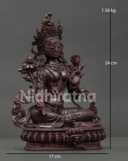 Oxidized Green Tara Statue | Handcrafted Nepalese Buddhist Sculpture