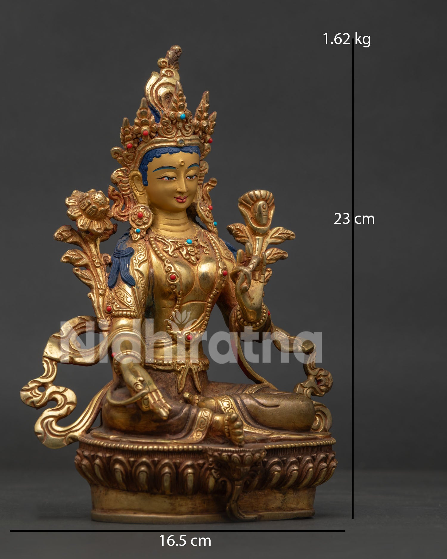 Green Tara Statue | 24K Gold Gilded Copper Sculpture