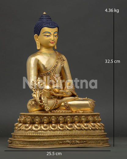 Medicine Buddha Statue | 24K Gold Gilded Copper Art