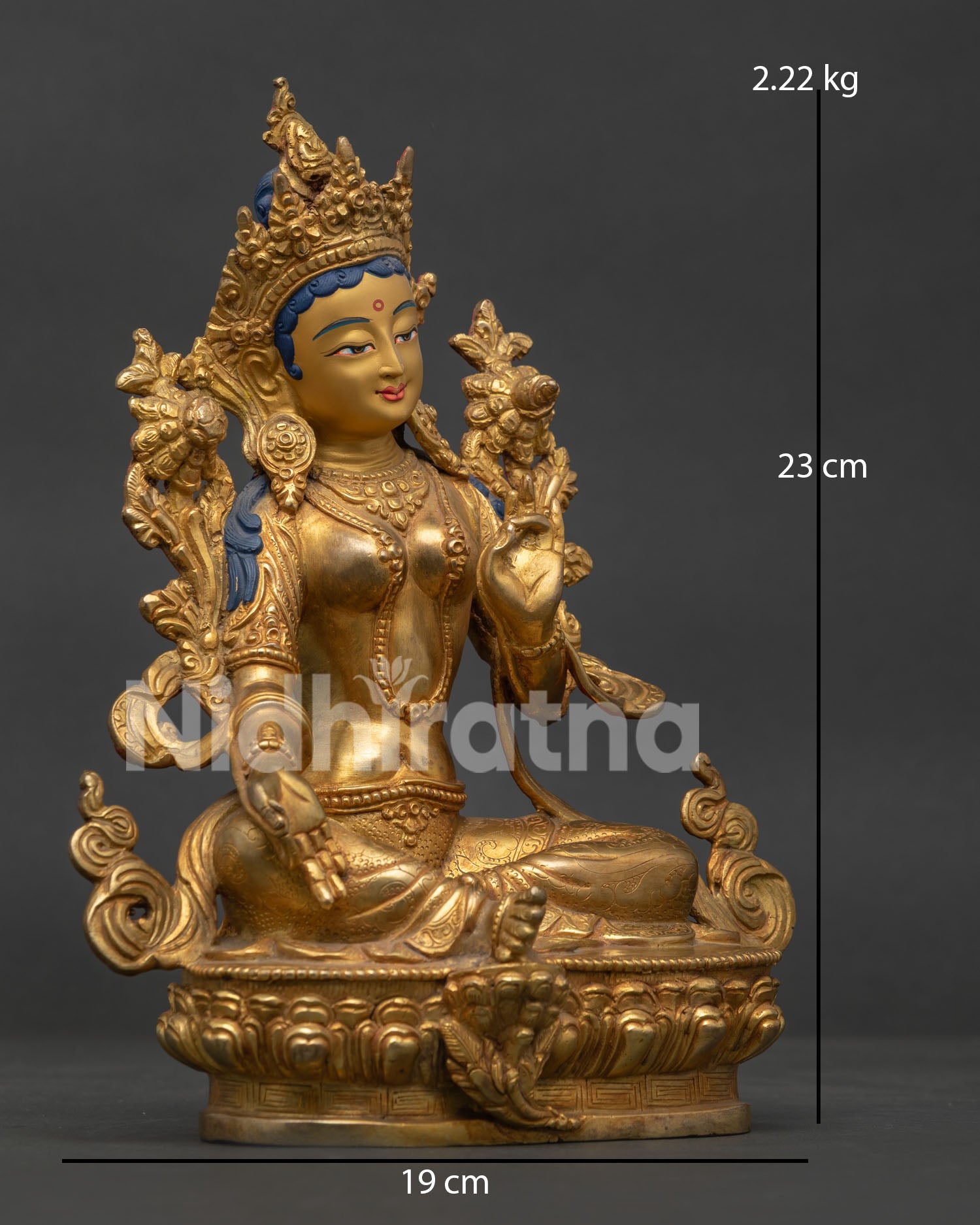 Green Tara Statue | 24K Gold Fire Gilded Buddhist Artwork