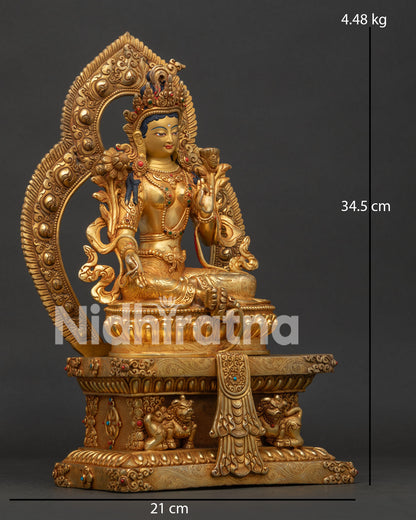 Green Tara with Throne Statue | Goddess of Compassion and Protection