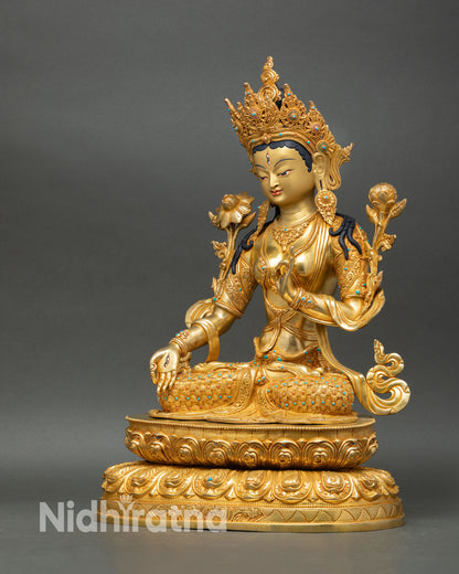 Beautiful White Tara | Himalayan Meditation Copper Sculpture