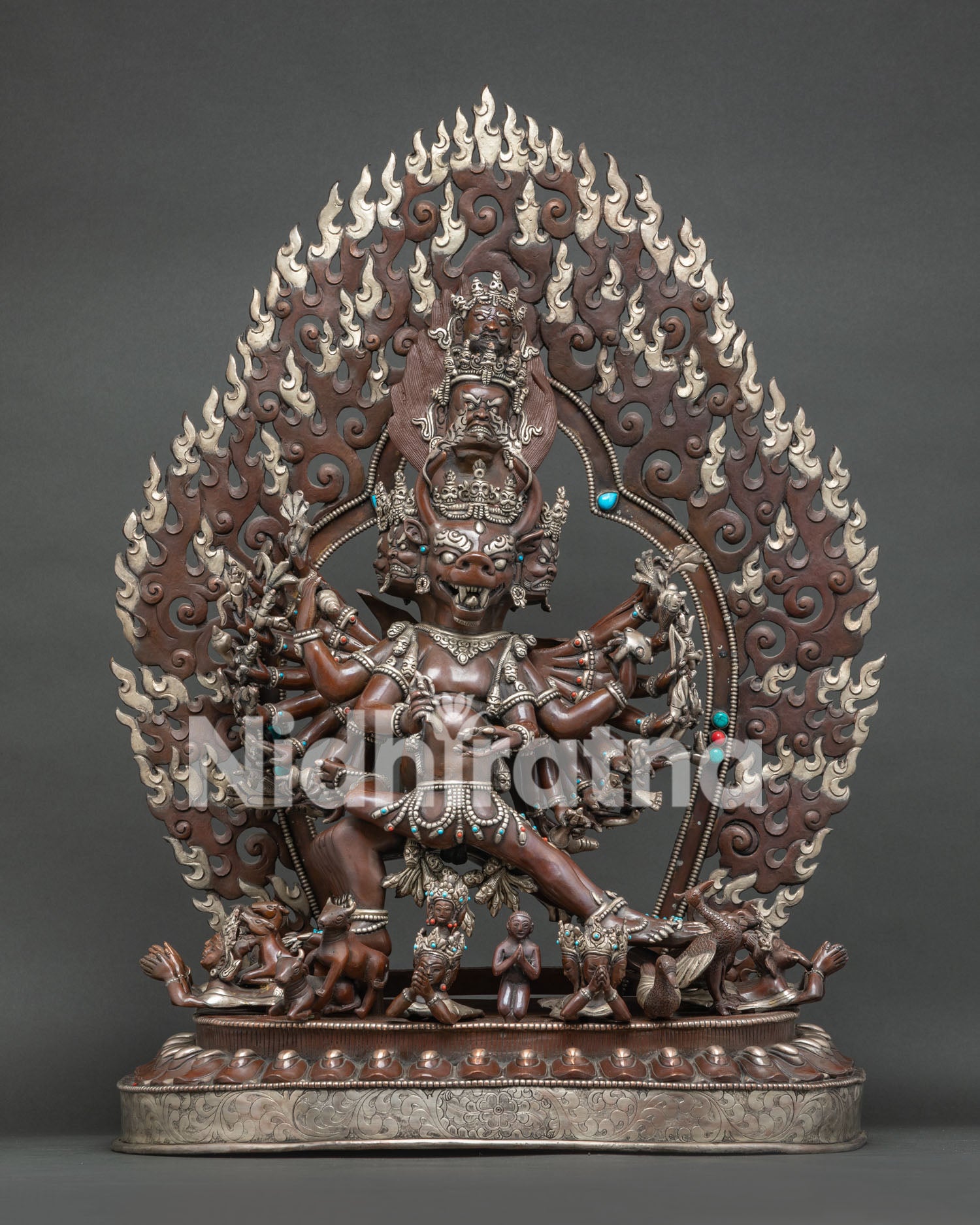 Buffalo-headed Yamantaka Statue | Large-Size Oxidized Copper Sculpture