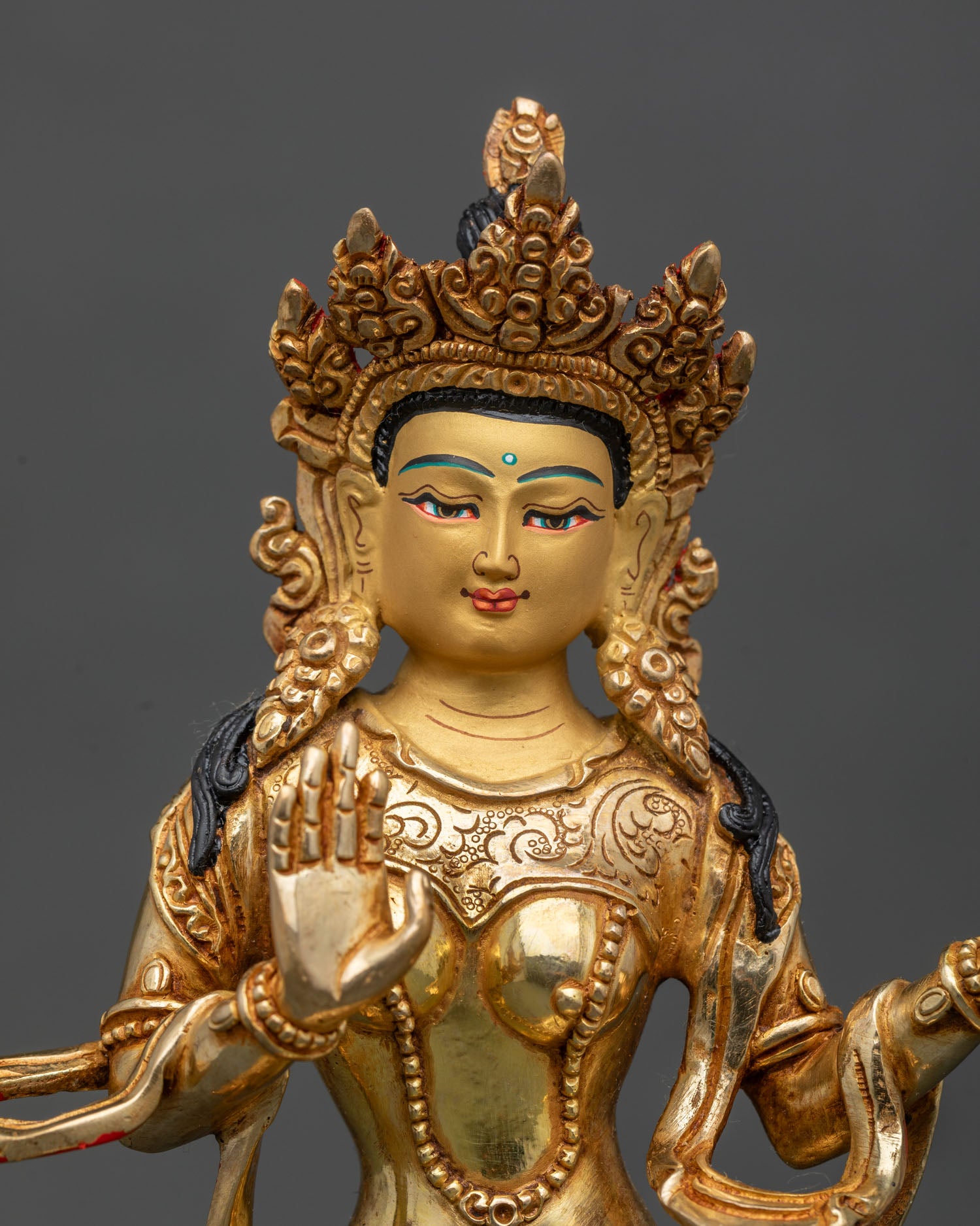 Guru Rinpoche with Two Consorts Statue – Sacred Vajrayana Art