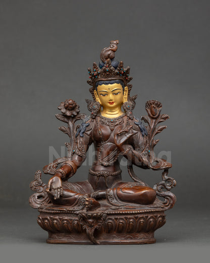 Oxidized Statue of Green Tara for Spiritual Blessing