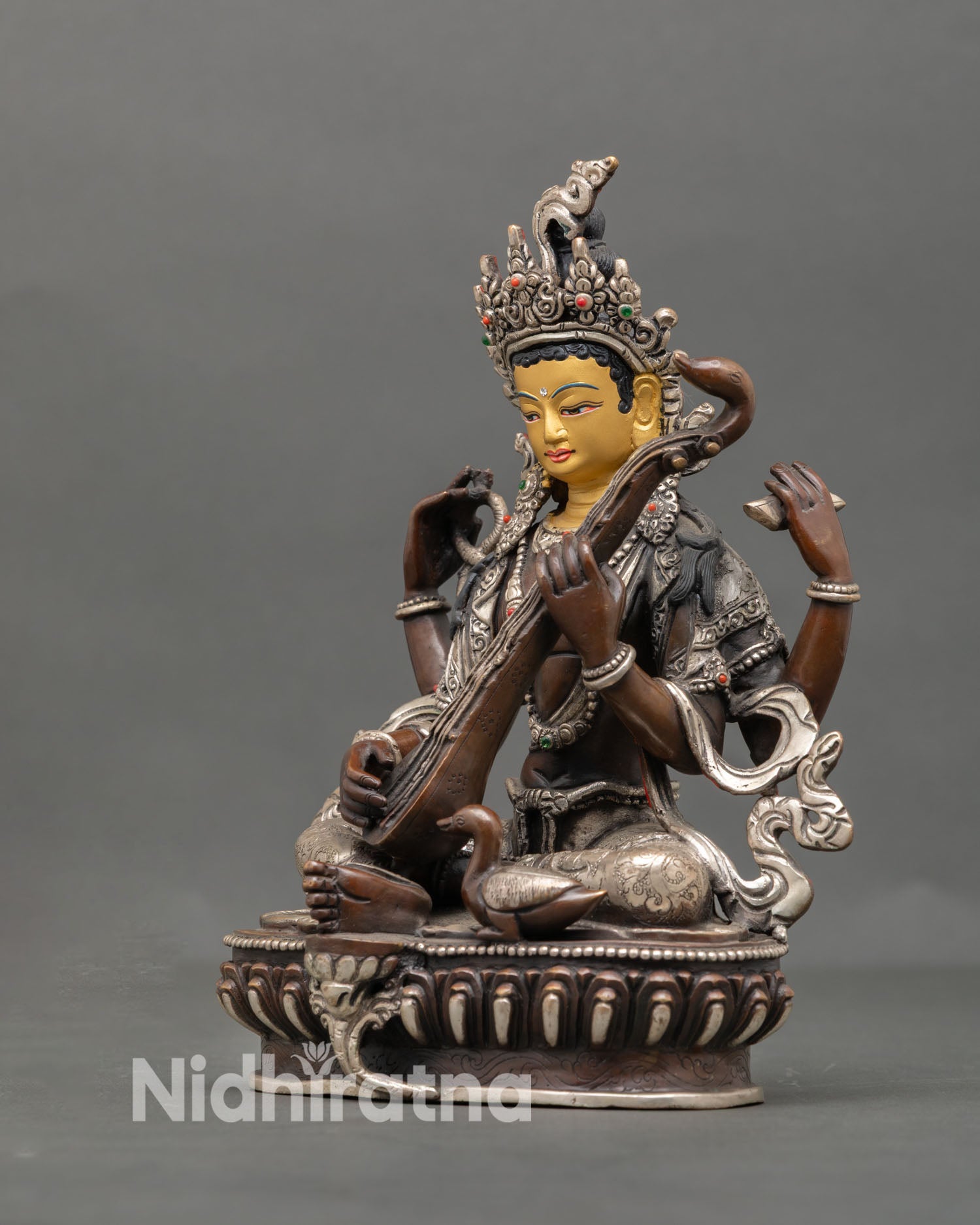 Elegant Saraswati | Handmade Copper Goddess of Knowledge