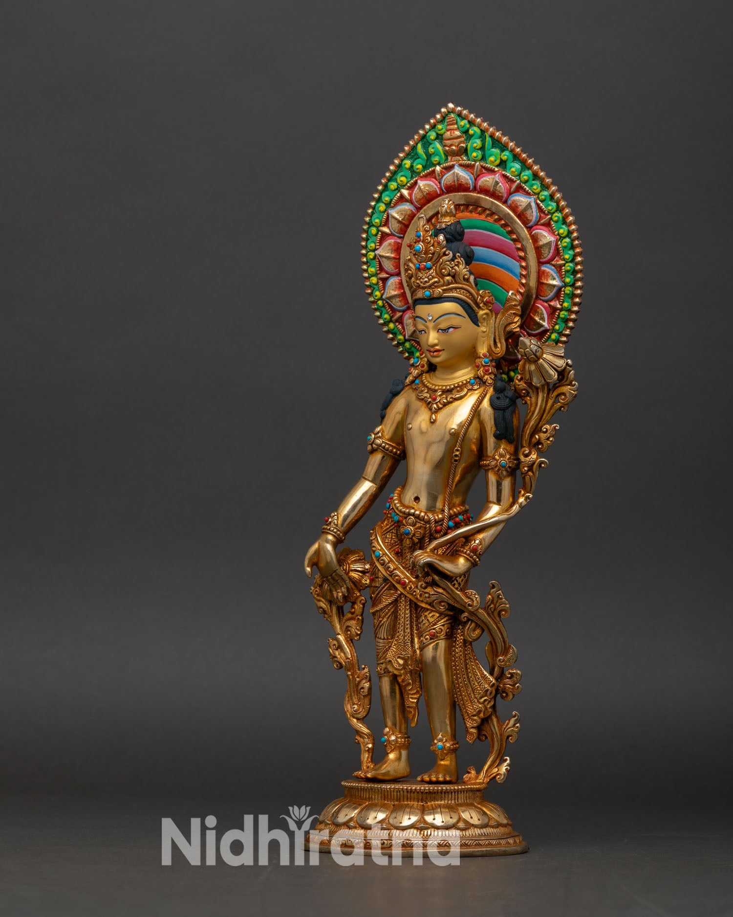 Standing Avalokiteshvara Statue | 24K Gold Gilded Nepalese Art