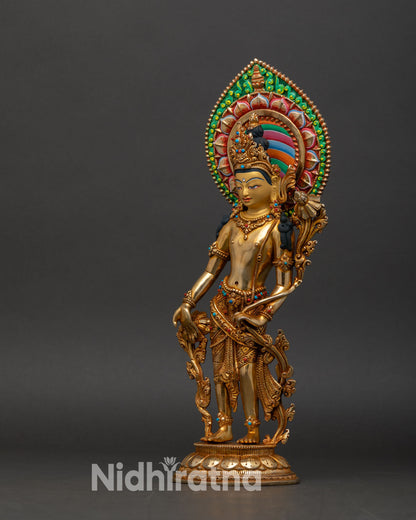 Standing Avalokiteshvara Statue | 24K Gold Gilded Nepalese Art