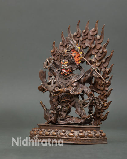 Shadbhuja Mahakala Statue | Sacred Dharma Protector Copper Art