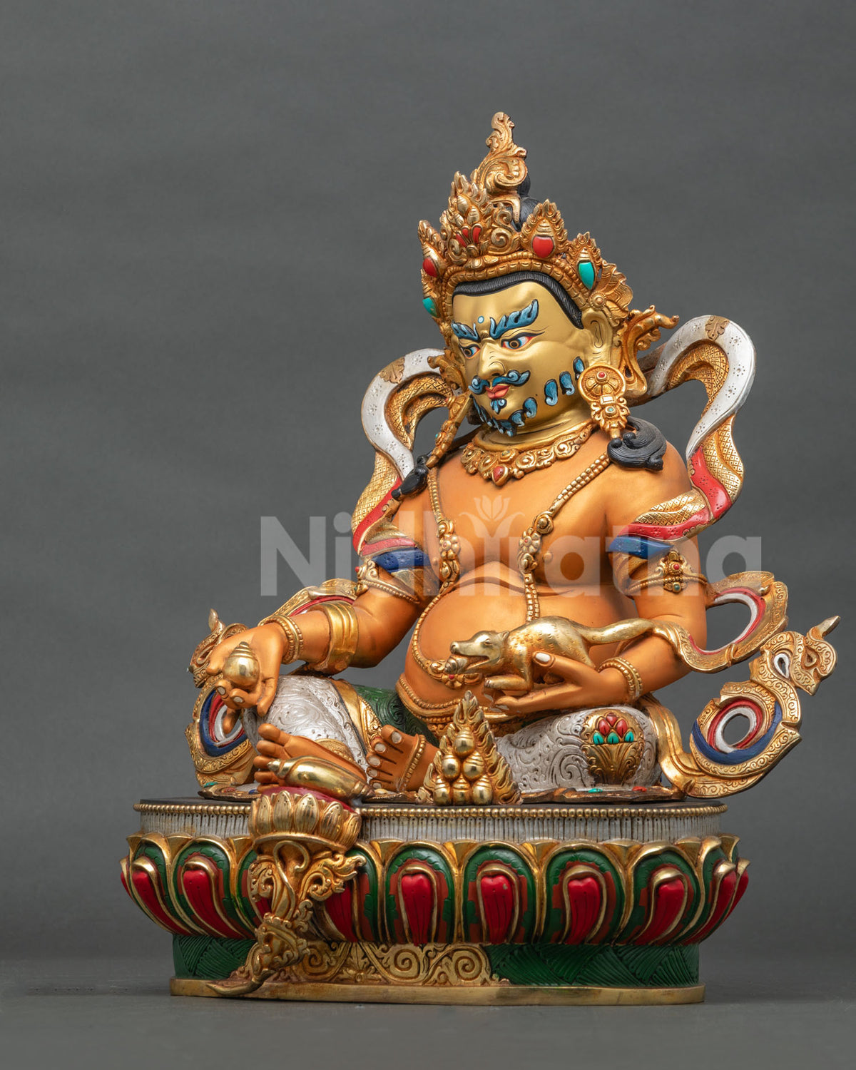 Yellow Dzambhala Figurine | Buddhist Wealth Sculpture of Nepal