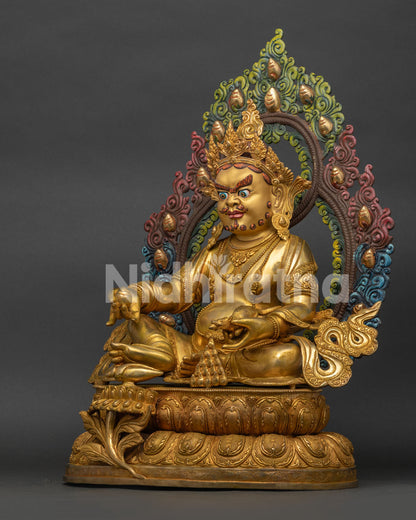 Left View of Authentic Dzambhala Statue with Intricate Fire-Gilded Details