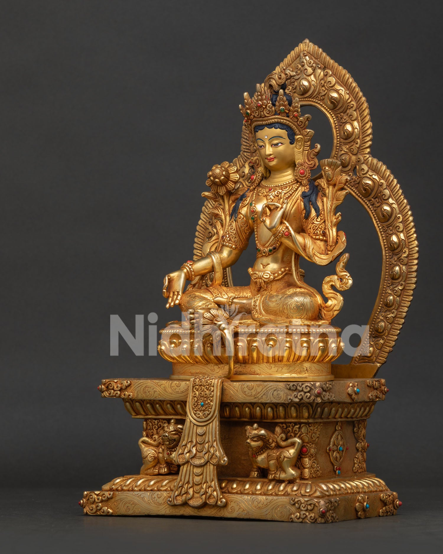Green Tara with Throne Statue | Goddess of Compassion and Protection