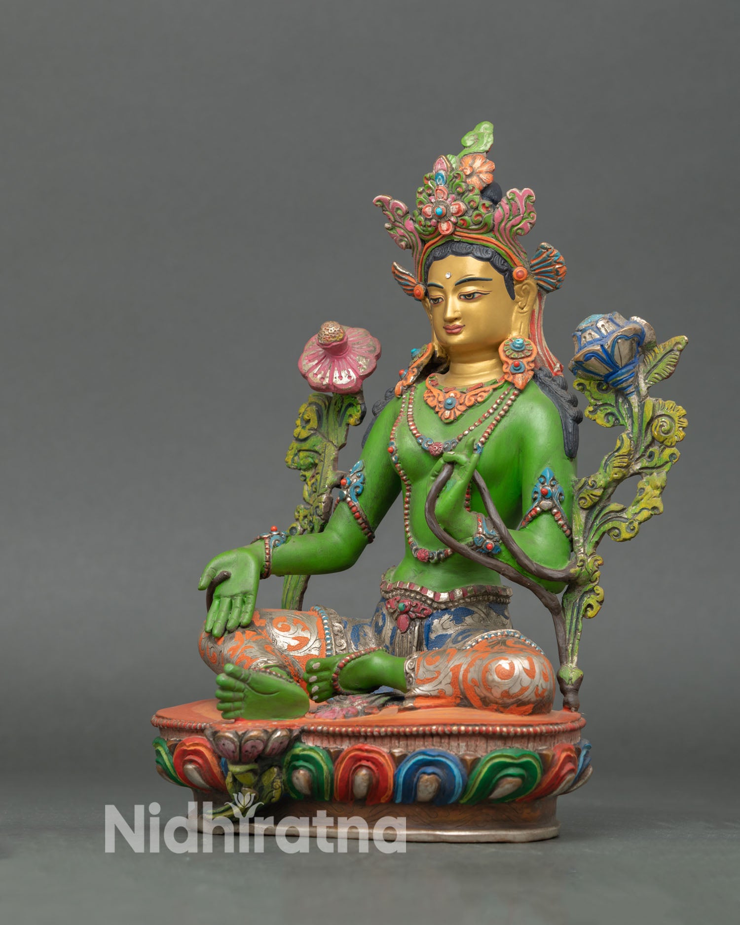 Green Tara Statue | Hand-Painted Buddhist Goddess Artwork