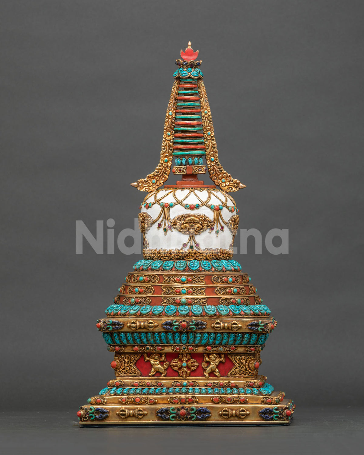 Traditional Stupa | Tibetan Chorten with Gemstone Inlay