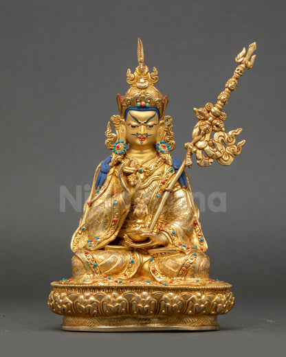 Front view Guru Tsokye Dorje statue 24K gold-gilded