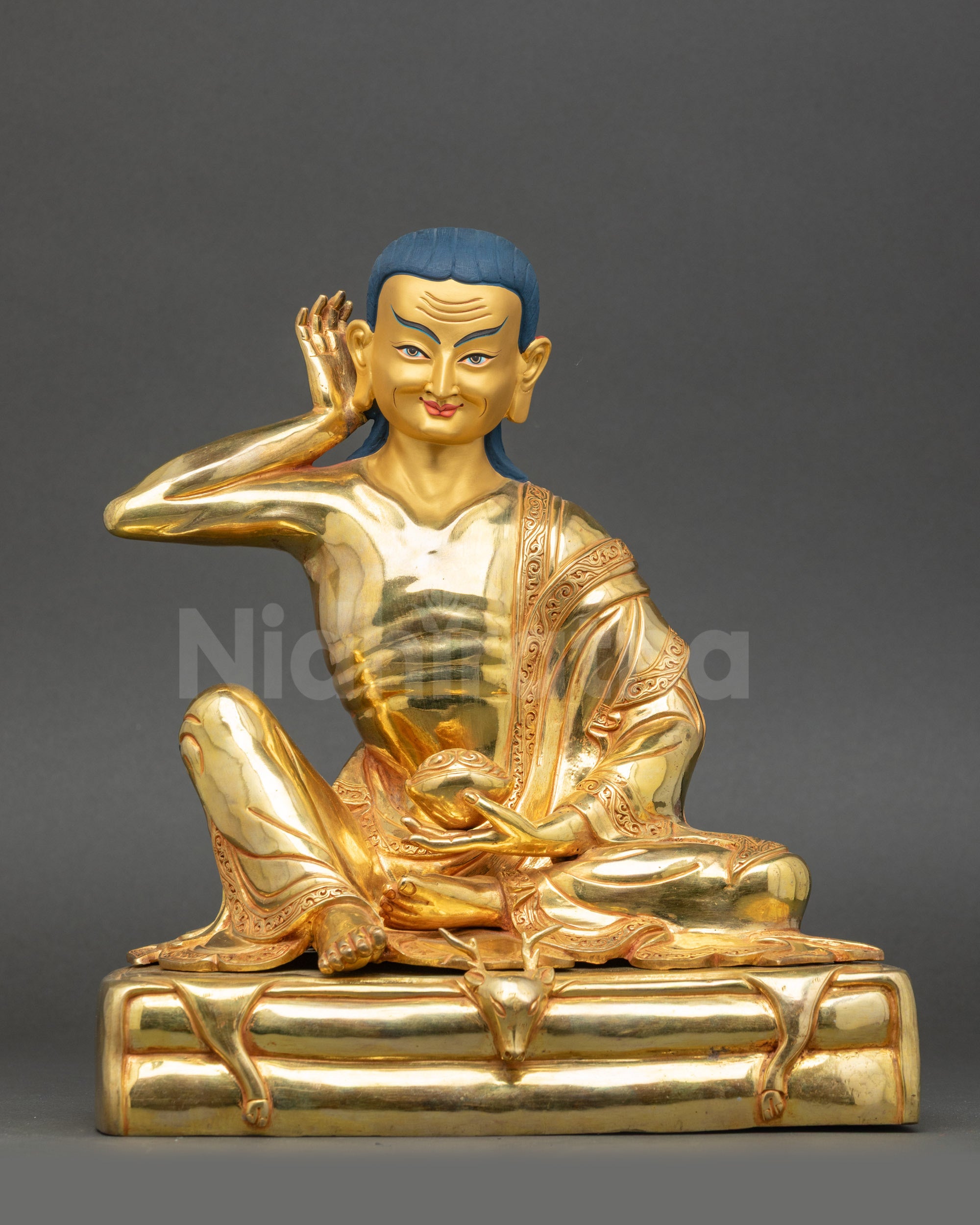 Handmade 24K Gold-gilded Milarepa Statue for Meditation
