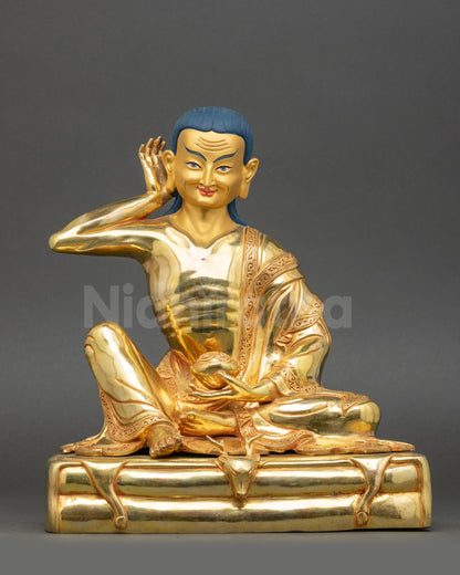 Handmade 24K Gold-gilded Milarepa Statue for Meditation