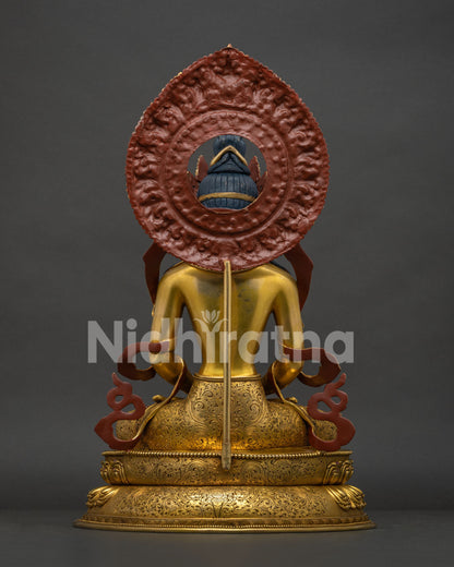 Amitayus Statue back view with detailed halo and traditional Nepalese craftsmanship