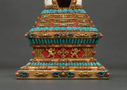 Traditional Stupa | Tibetan Chorten with Gemstone Inlay